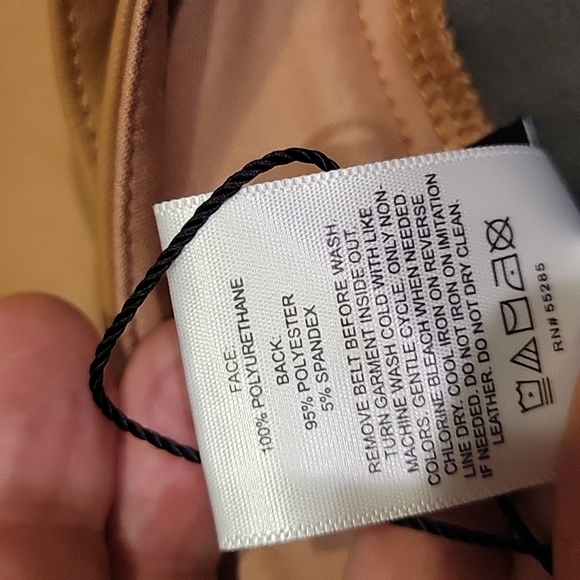 𝅺NEW! EXPRESS Tan Vegan Leather Pleated Tie Waist Ankle Pants Trousers XL. - Picture 7 of 7